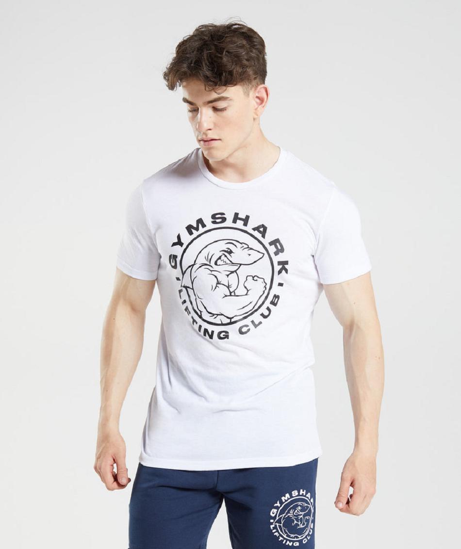 T Shirts Męskie Gymshark Legacy Białe | PL 3861QMA